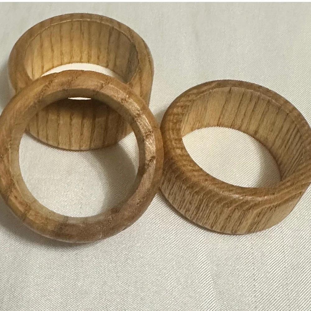 Unbranded Vntge Napkin Rings Brown Excellent Teak-Oak Wood Set of 6 Rustic Decor